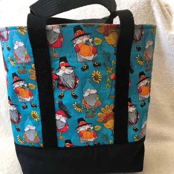 Sm Gnome Tote Pumpkins Turkeys Pilgrims Sunflower Red Buffalo Check Thanksgiving - Picture 4 of 8